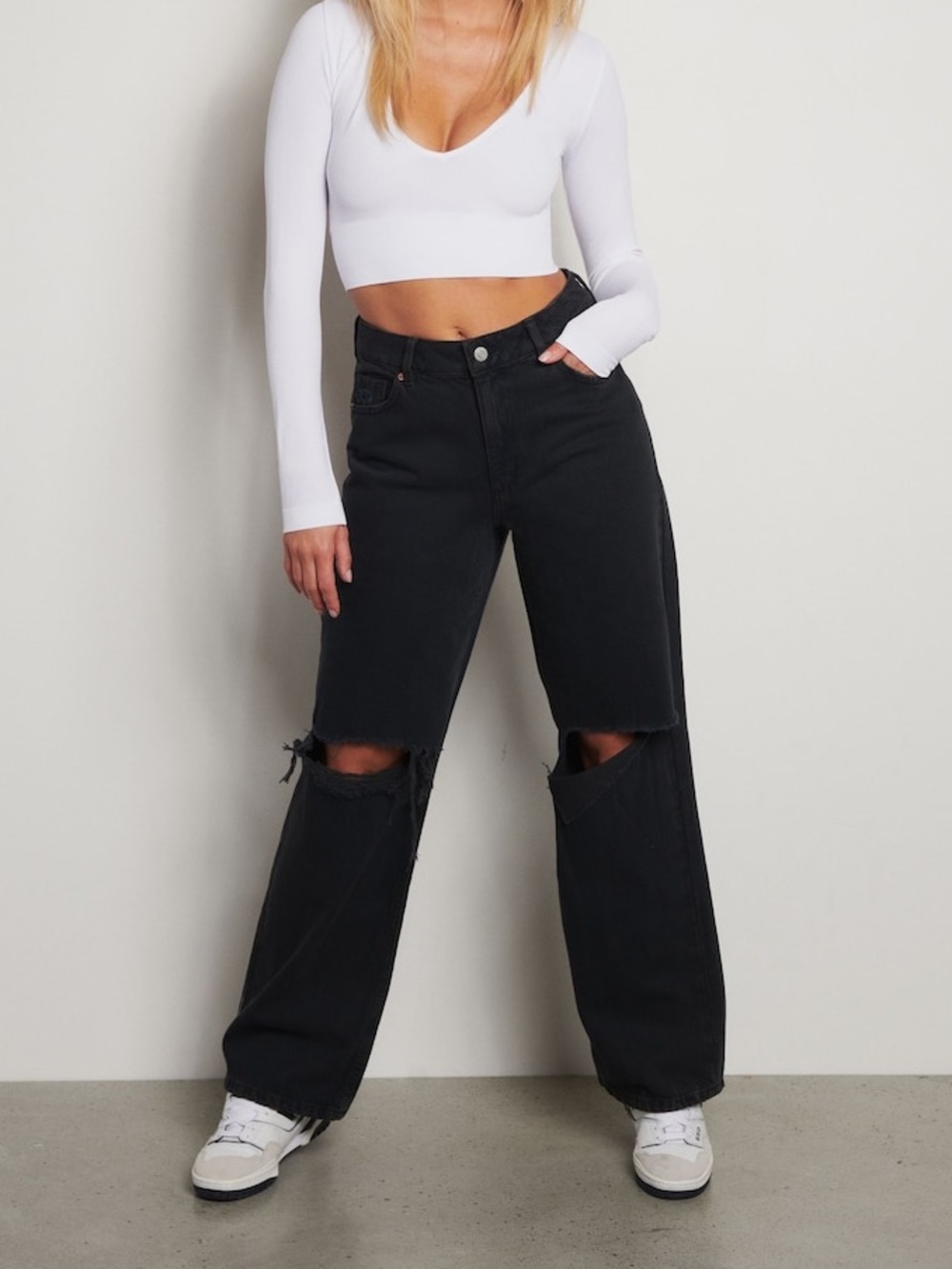 Dynamite Heidi Wide Leg Distressed Black Jeans